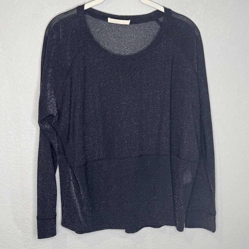 Maje Top Womens Medium Black Glitter Lurex Sheer Knit Pullover Top